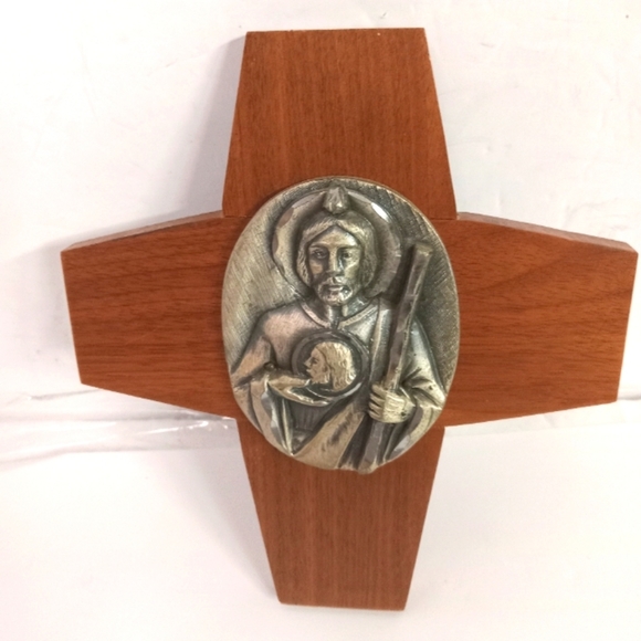 Vintage Religious Wooden Cross Plaque & Metal Ornament RARE Image - Picture 1 of 6